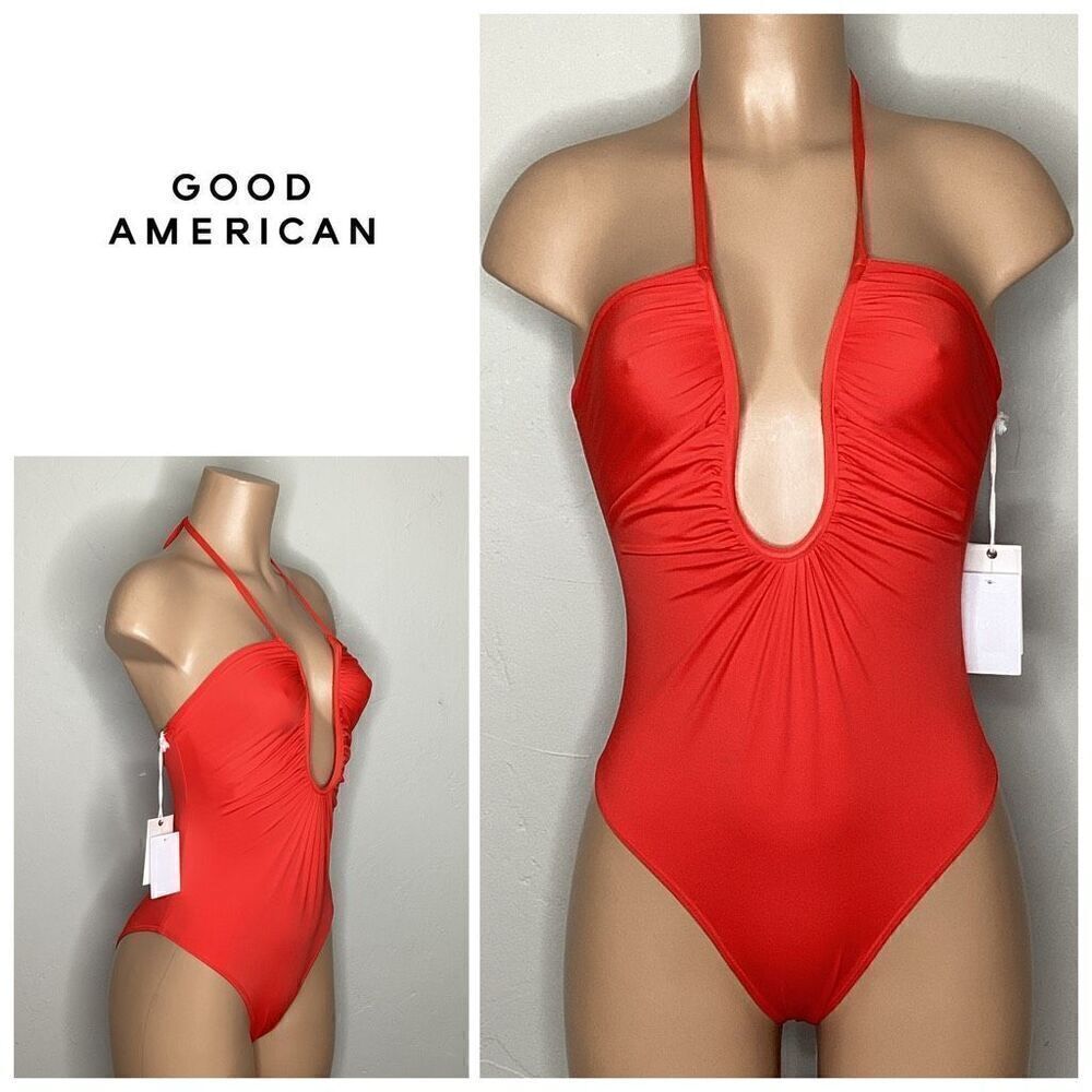New. Good American red plunging neck one piece. Medium. Retails $130